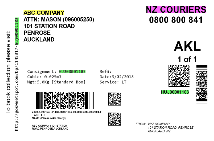 Courier Label Freight Forward Example