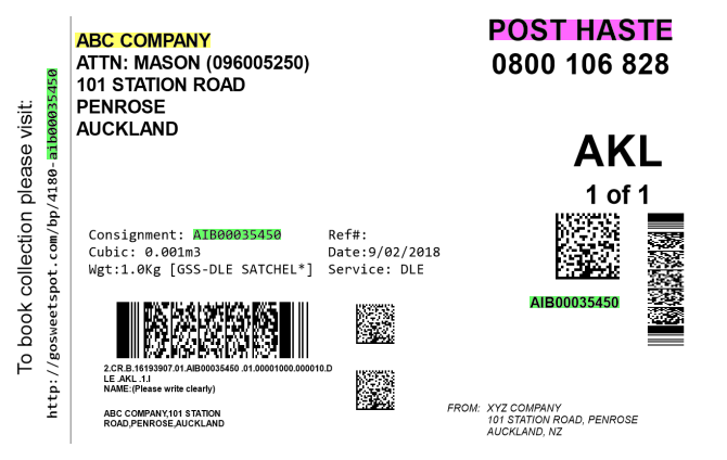 Courier Label Freight Forward Example